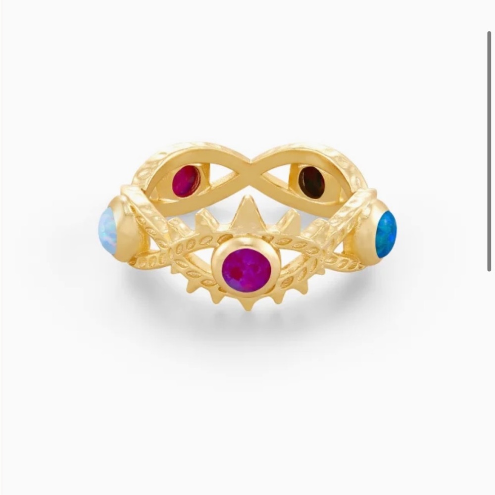 GEMMA GOLD BAND RING IN MULTI MIX KYOCERA OPAL